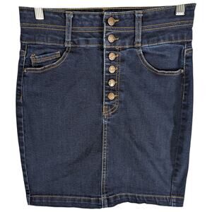 Wax Jean Skirt Denim Mini Skirt Size Small Dark Wash Button Fly 28x18 90169